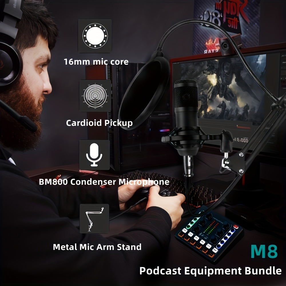 Kit de Podcast BM800 com Placa de Som V8 – Gravação e Streaming