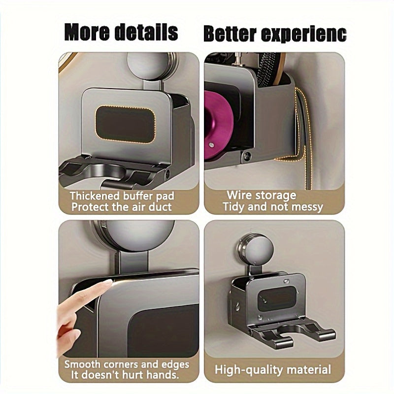 1pc Multifunctional Suction Cup Hair Dryer Holder, No-Drill Bathroom Wall-Mounted Storage Rack, Hanging Organizer for Hair Dryer, Toothbrush, Comb, Suitable for Bathroom, Kitchen, Outdoor Storage