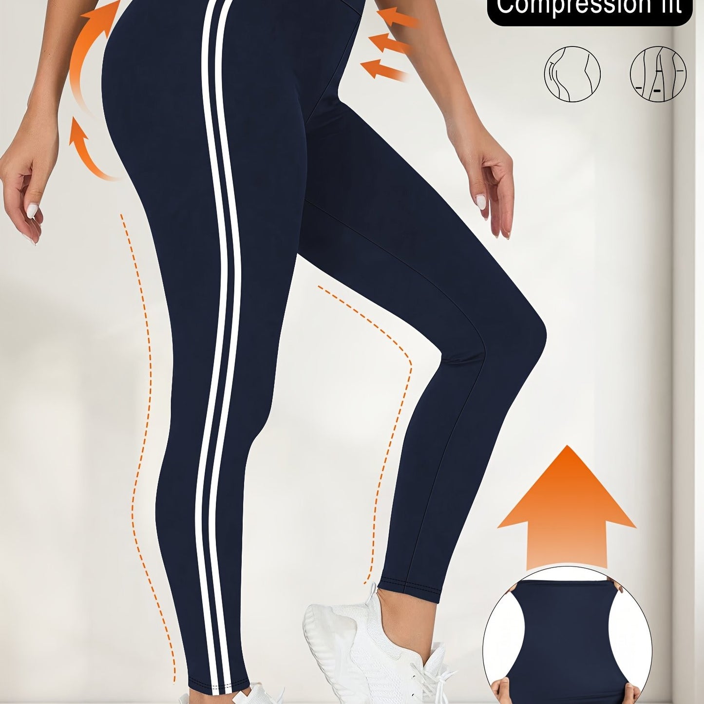 Women'S High-Waisted Black Side Stripe Leggings - Compression Fit, 4-Way Stretch, Crop Length, Sports Pants for Fitness and Casual Wear, Athletic Wear|Side Stripe Leggings|Compression Fit Leggings