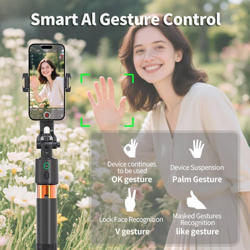 QAML  2025 NEW Q13 AI Selfie Stick Tripod with 360° Face Recognition Follow Mode, ai face tracking, auto face tracking tripod Multi-Function Phone Holder with Remote, Extendable Travel Tripod, Universal 1/4 Inch Screw Compat