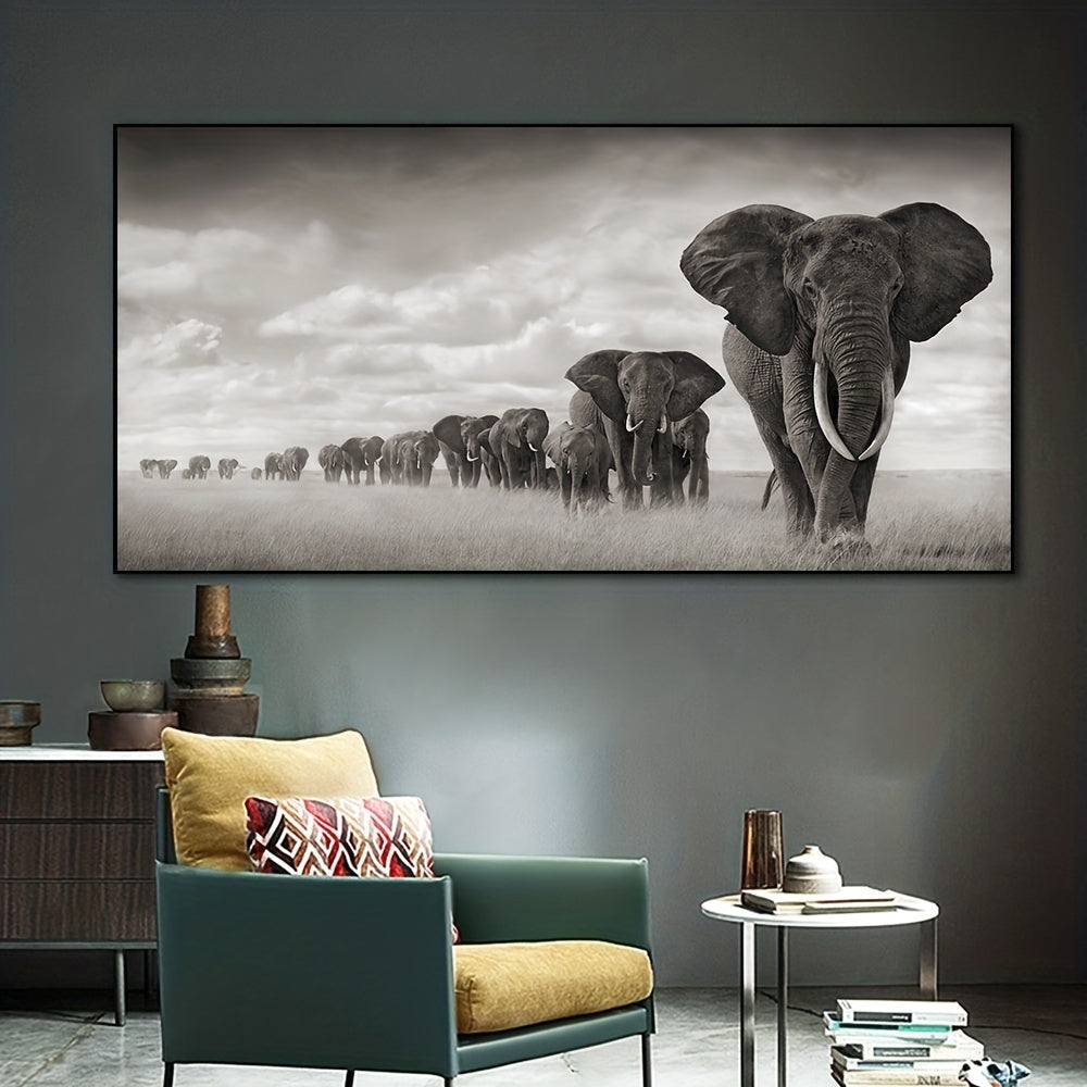 1pc Stunning Wild Animal Mural Wall Art - A Herd of Elephants for Bedroom and Living Room Decor