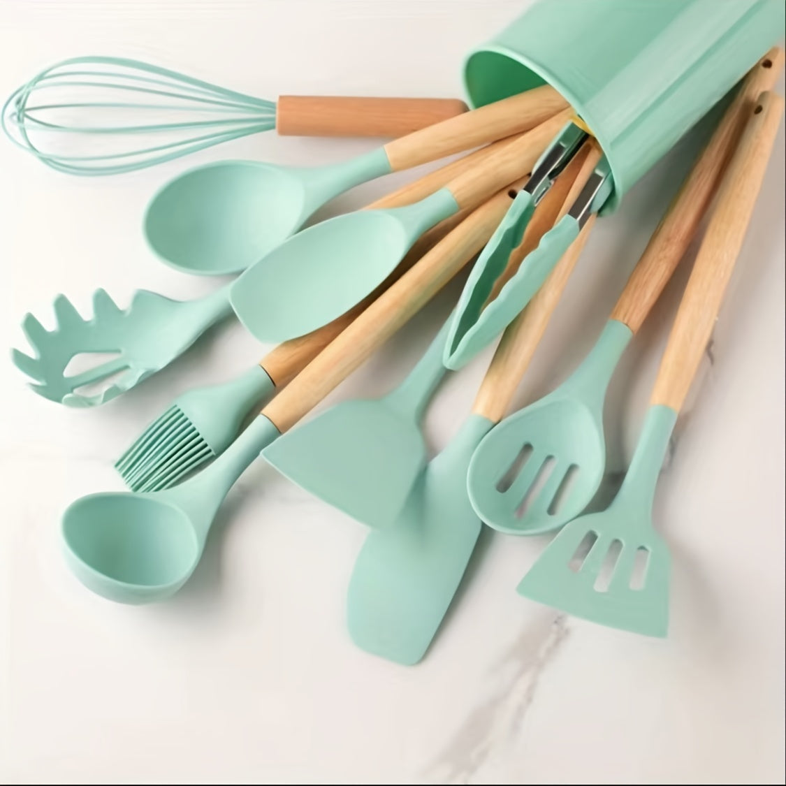 12pcs, Silicone Utensil Set, Khaki Kitchen Utensil Set With Wooden Handle, Safety Cooking Utensils Set, Non-Stick Kitchen Tools Set, Washable Modern Cookware, Kitchen Stuff, Kitchen Gadgets Kitchen Accessories
