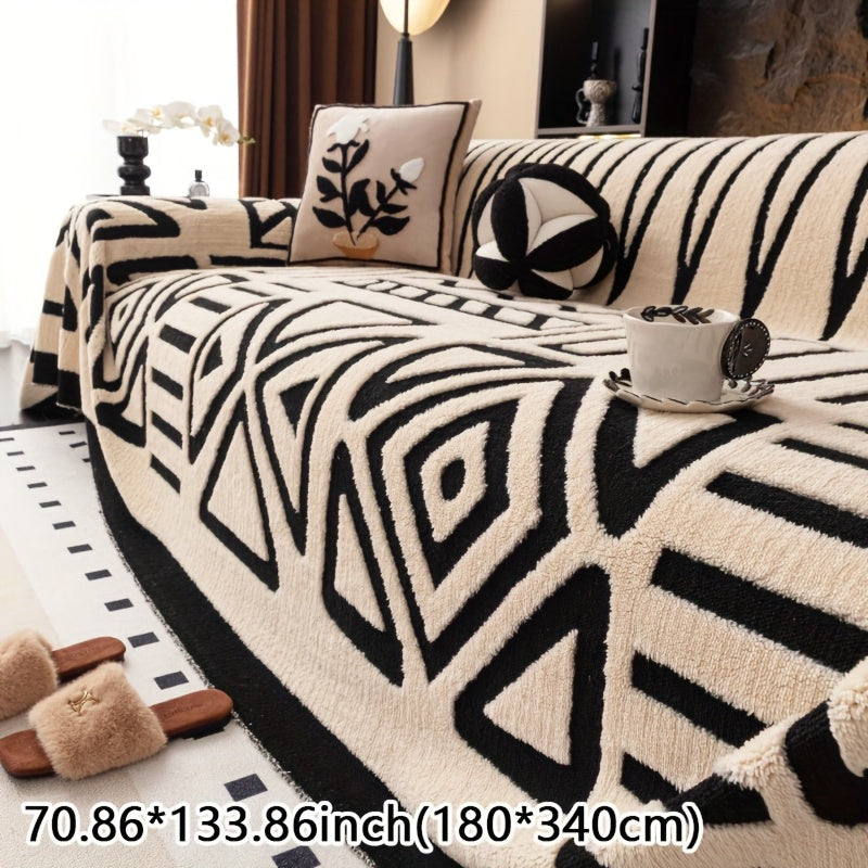 1pc Mirror Yi Thick Plush Sofa Cover - All-Season Pet-Friendly One-Piece Design, Anti-Slip &, Machine Washable Soft Short Fur Fabric, Fit for 3/2/4-Seater & Sectional Sofas, Contemporary Home Decor, Sectional Sofa Cover, Mode