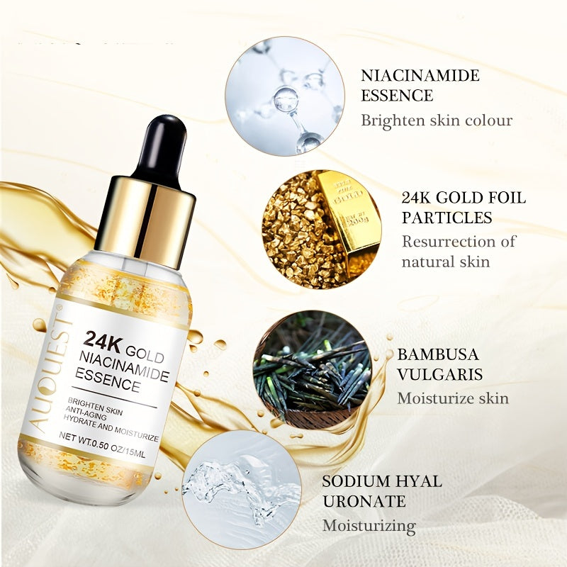 15ml 24K Golden Niacinamide Essence Facial Serum Improve Skin Tone Vitamin C Hyaluronic Acid Collagen 24K Golden Face Serum