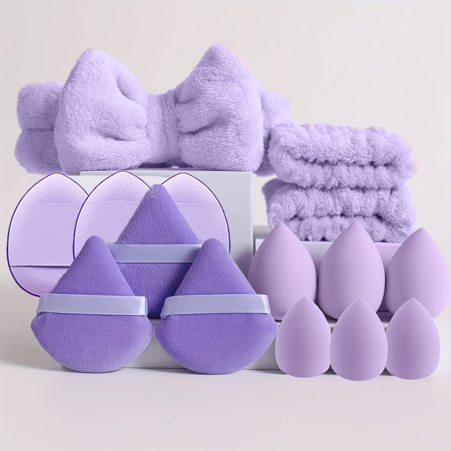 15 Pieces Facial Makeup Tools - 12pcs Ultra Soft Washable Face Body Powder Puff Makeup Sponge For Loose Powder Body Cosmetic Foundation Sponge Makeup Tool With 1pc Bowknot Headband & 2pcs Wristbands