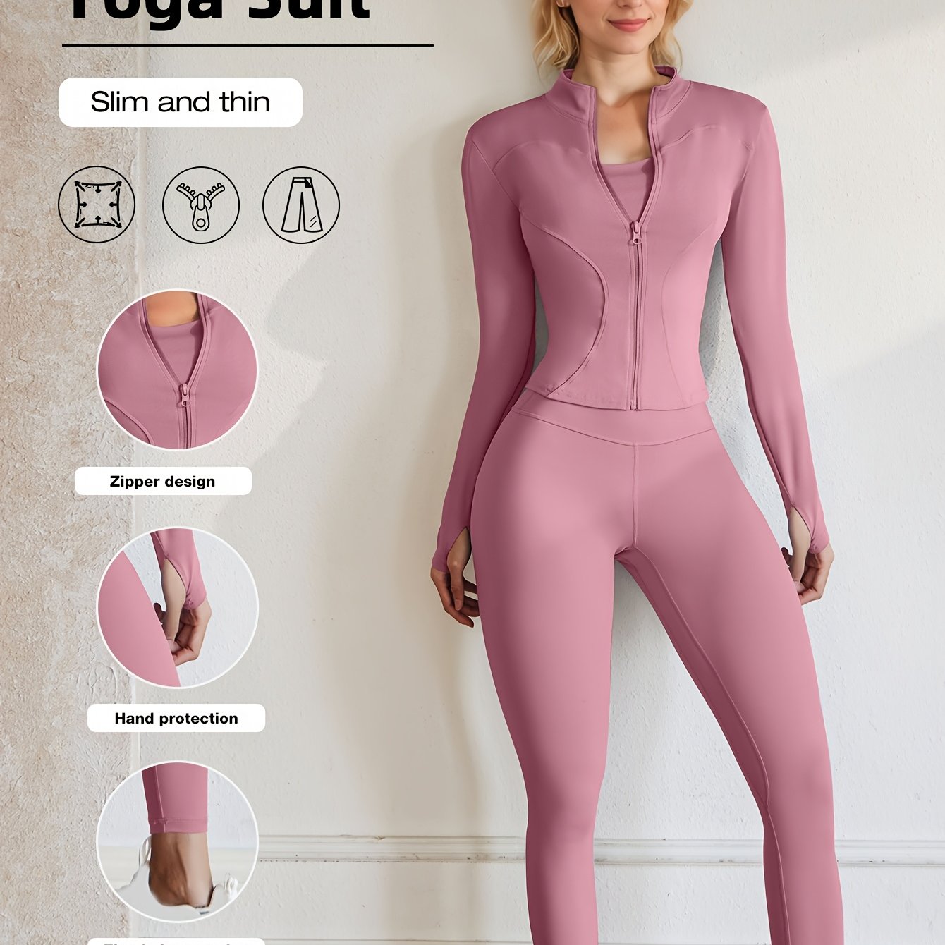 European Code Polyester Fabric Gym Running Clothes Long Sleeve Sports Jacket Cycling and Hiking Tightening Buttocks Pants Fitness Suit