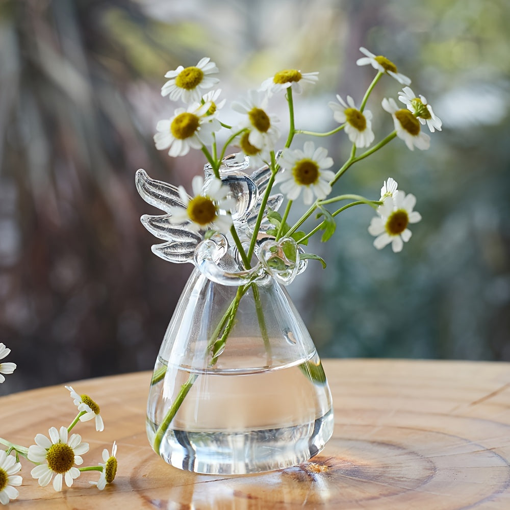 1pc Angel Design Glass Vase, Clear Flower Plant Terrarium Container Hanging Vase, Wedding Party Home Decor Garden Ornaments Hanging Planter