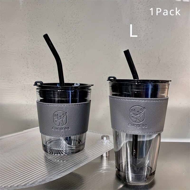 Chic Bamboo-Inspired Glass Coffee Mug with Straw - Large Capacity, Minimalist Design for Coffee & Milk Tea