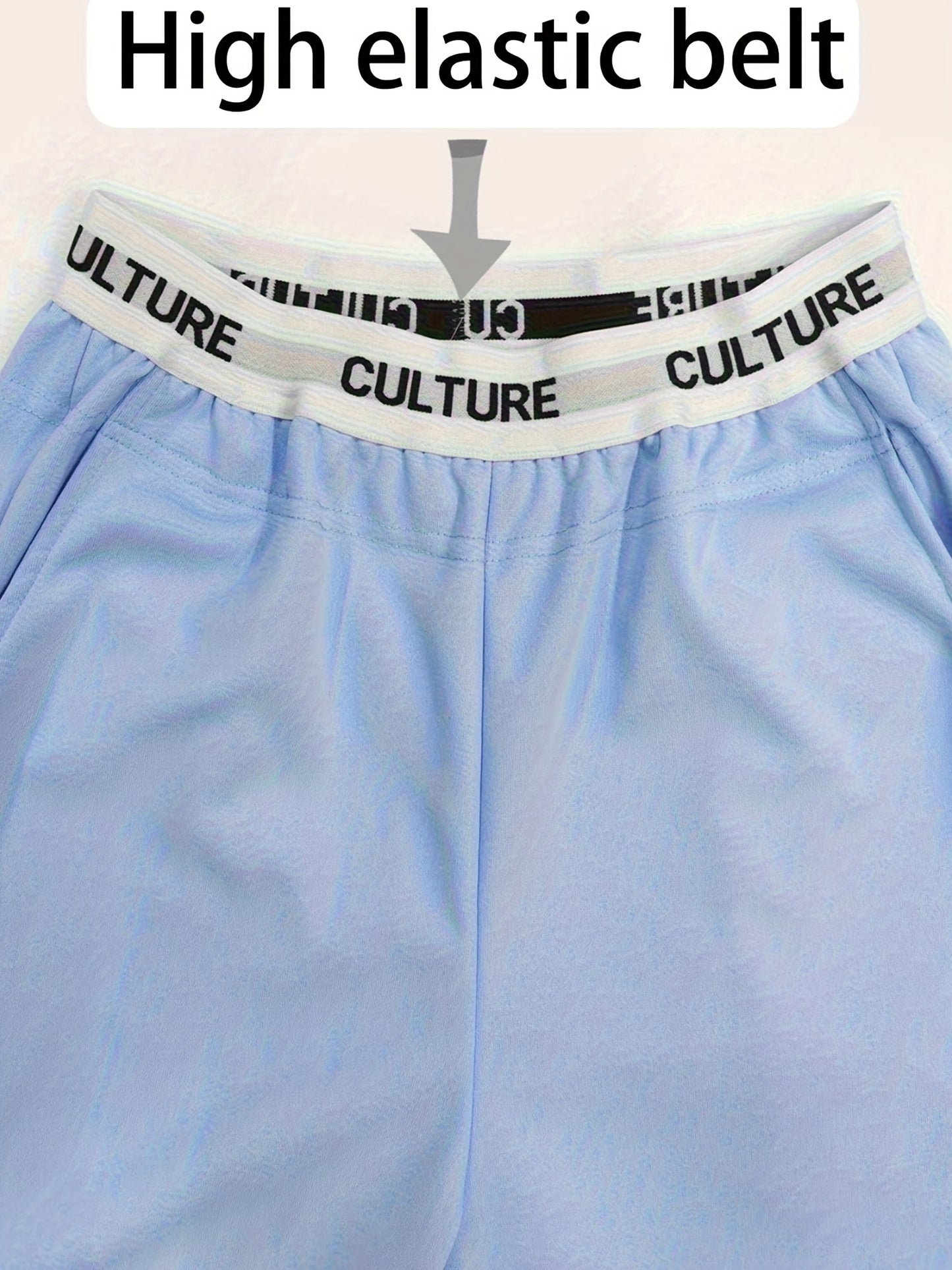 2pcs Women'S High-Waisted Wide-Leg Pants with Heart Letter Print - Casual Loose-Fit Joggers, Solid Color, All-Season Comfort, Pockets, Versatile for Casual Attire