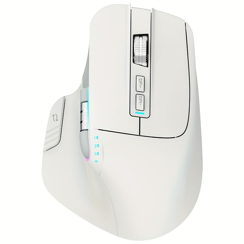 Wireless Wireless Mouse, 2.4GHz, Type-C Wired Three Mode Connection, Artificial Vertical Mouse, Rechargeable Optical Mouse, RGB Office Gaming Mouse, Four-Speed Adjustable DP; with 8 Buttons, Dual Sliders Right-Handed Mouse, M