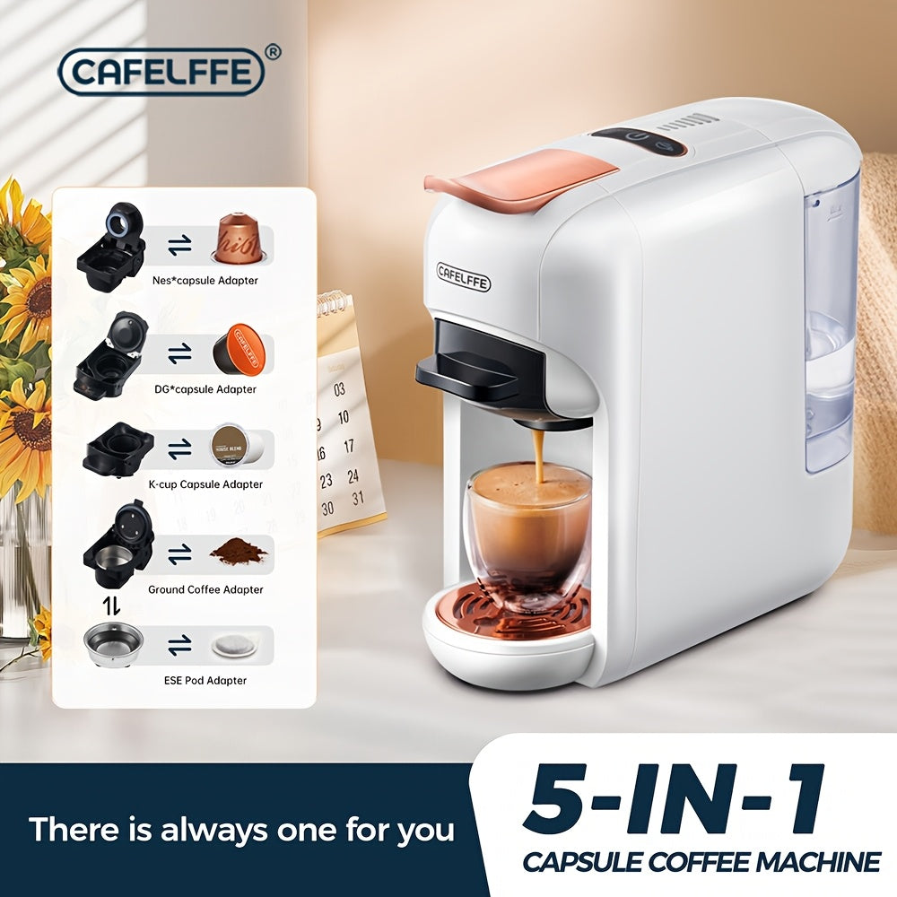 CAFELFFE 5-in-1 Multifunctional Capsule Coffee Machine | Hot/Cold | Compatible With NES Capsules, DG Capsules, K-Cup Capsules, ESEpod And Ground Coffee | Automatic Coffee Maker For Home & Office | Great Gift For Family/ Fathe