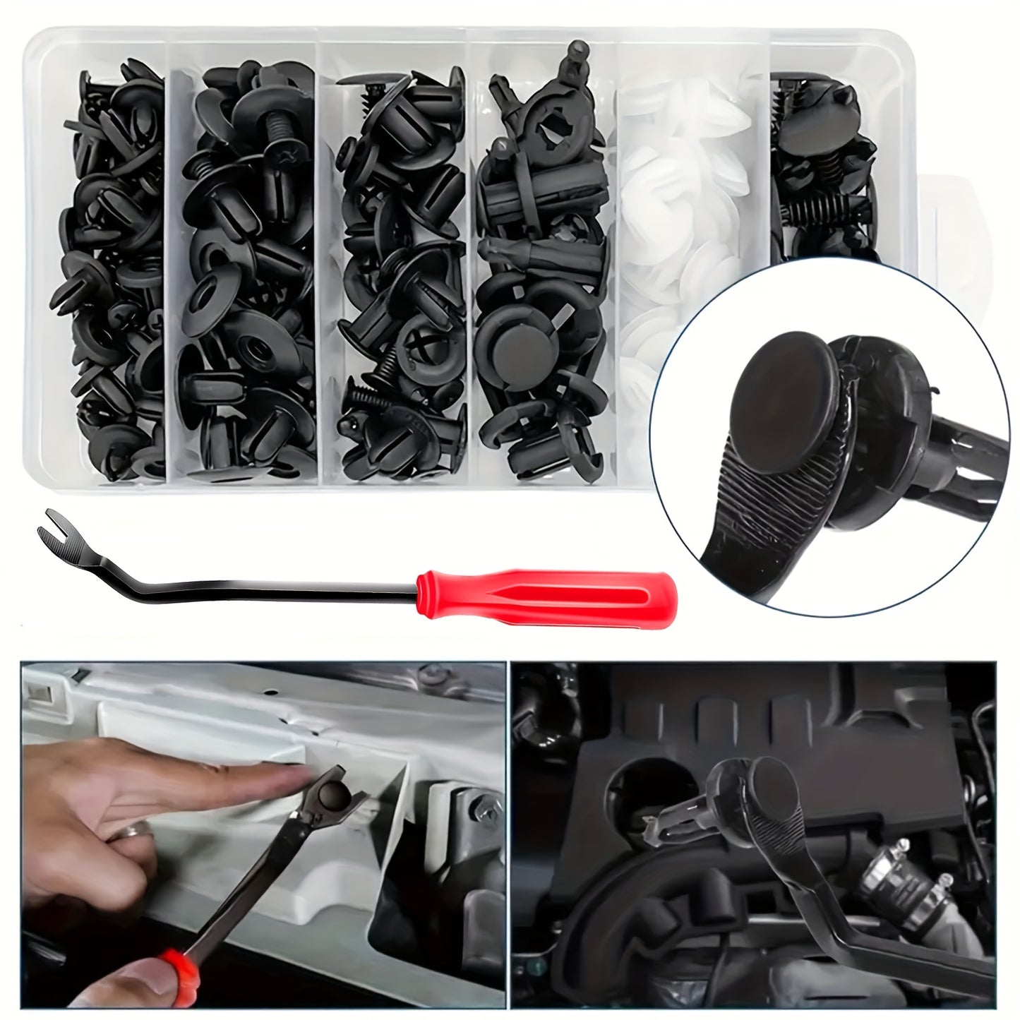 105pcs/Set Car Retainer Clips Kit With Fastener Removers, Universal Car Bumper Clips And Fasteners Plastic Rivets, 6 Popular Sizes Of Car Body Fixed Clip Bumpers And Replacement Parts Of Car Fenders, Applicable To Most Models