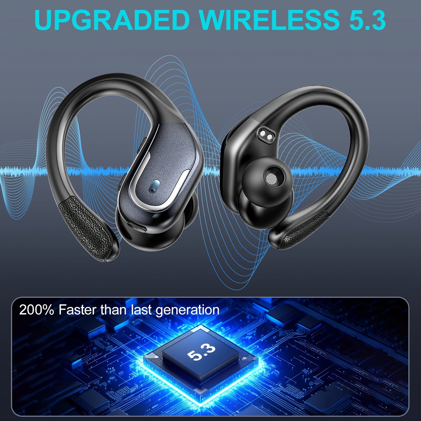 New Wireless Earbuds for Running Sports, Wireless Earphones with Earhooks Pure Bass Sound, Over Ear Headphones with Dual-LED Display, Earphones Noise Cancelling Headset Built-in Microphone