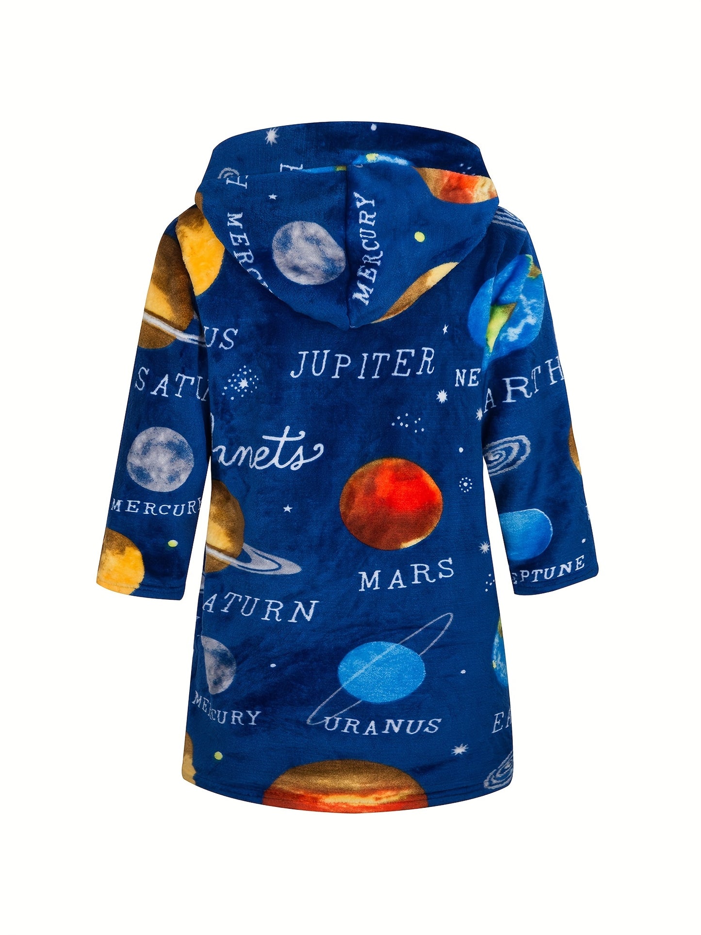 Kids Flannel Bathrobes Boys Hoodie Robes Soft Astronaut Planet Print Sleepwear Kids Clothes