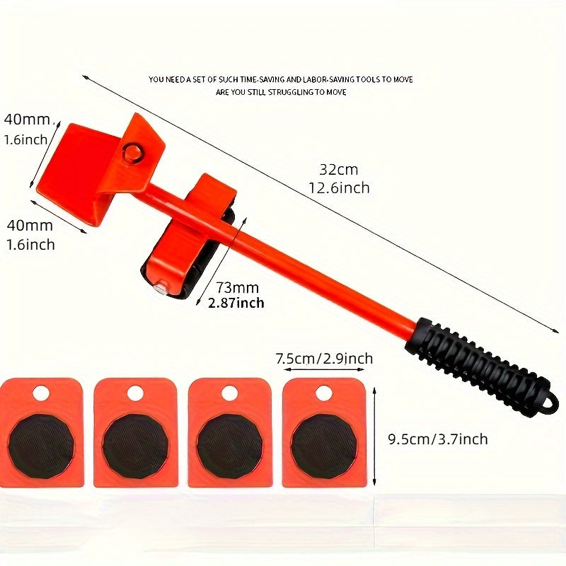Set Of 5, Furniture Lifter, 9.91cm x 7.8cm Furniture Slides Kit, Furniture Move Roller Tools, 360 Degree Rotatable Pads, Easily Redesign And Rearrange Living Space Sofa Easy, Plastic And Carbon Steel