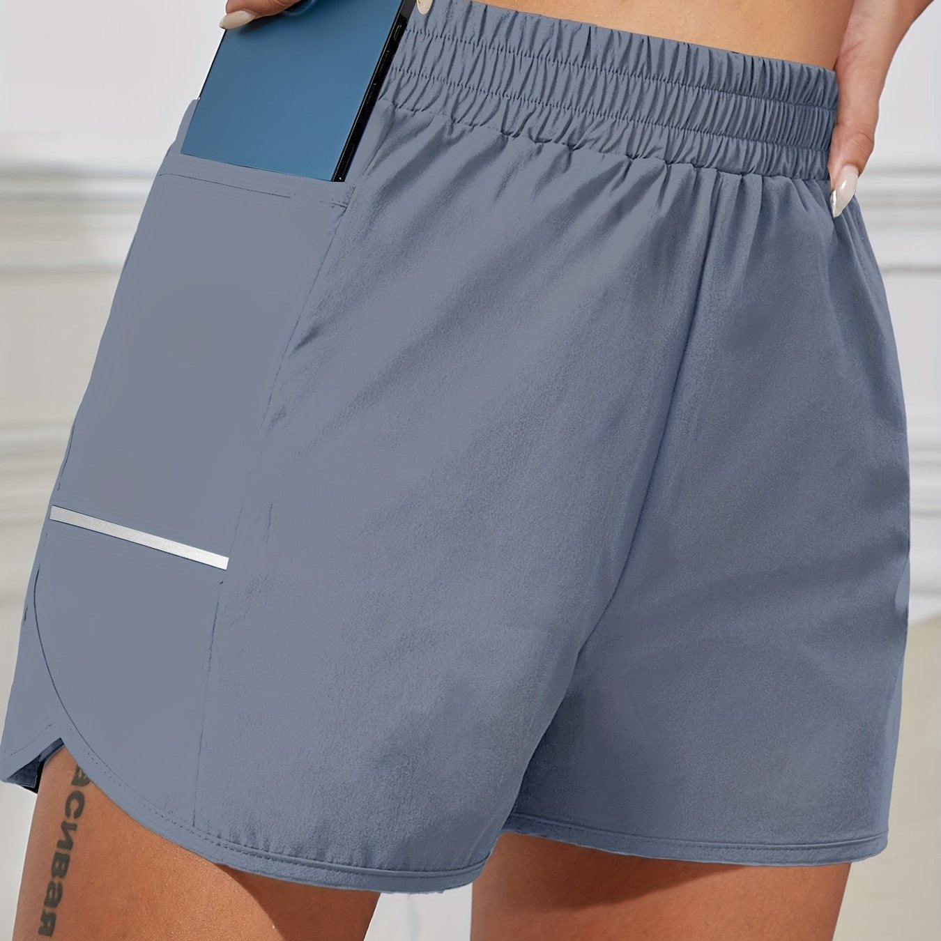 Women's Sports Shorts With Phone Pocket, Elastic Waist Quick Drying Running Shorts, Women's Activewear