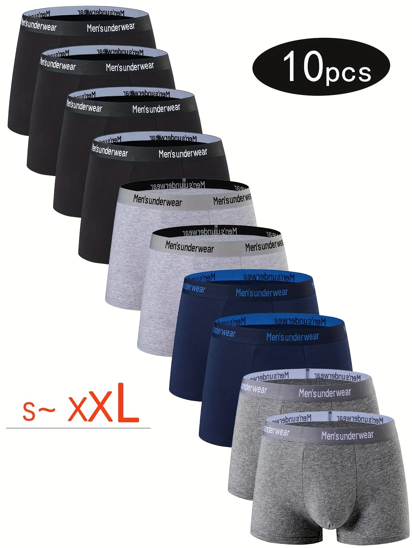 10pcs Men's Cotton Underwear, Casual Boxer Briefs, Breathable Comfort Stretch Sports Short Pants, Underwear for Men Boxers, Boxer Shorts for Men Personalised Gifts, Leisure Underwear, Casual Wear, Snug Fit, Stretchable Fabric