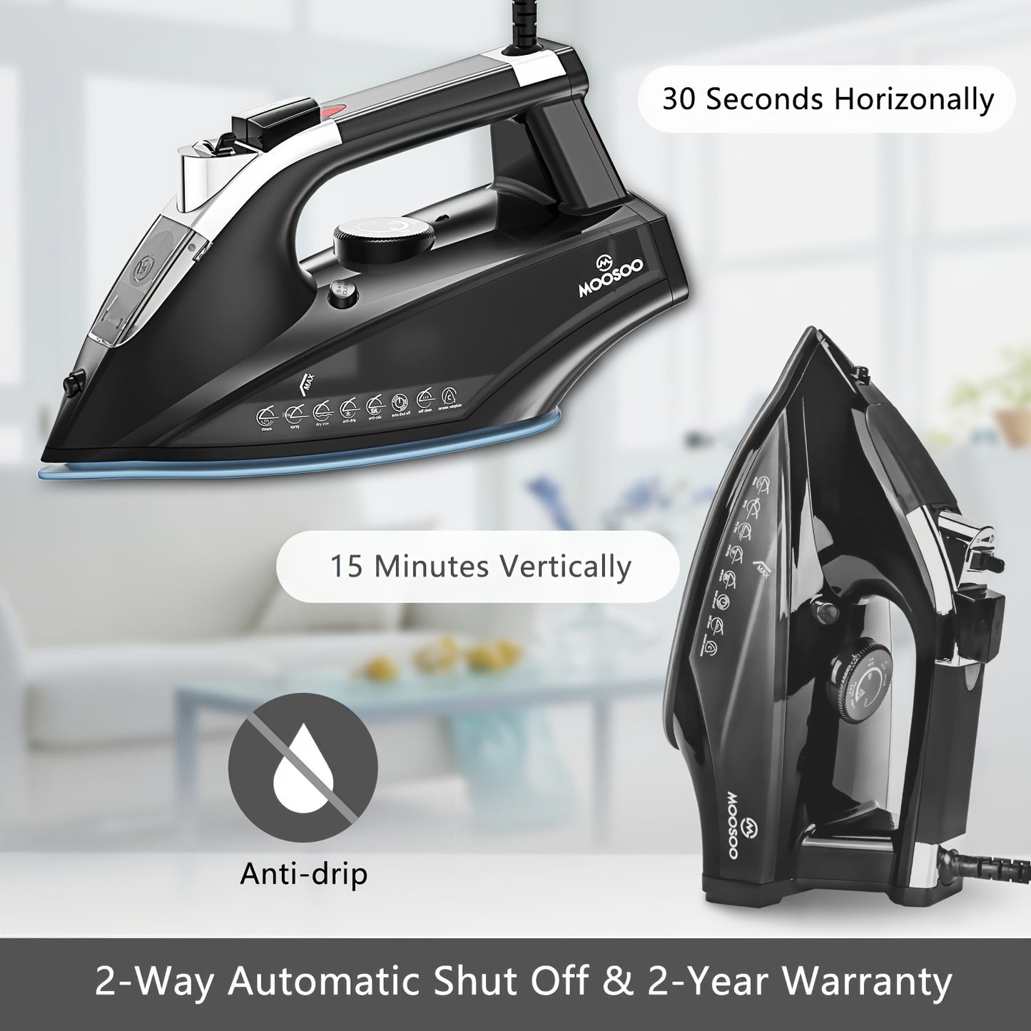 Moosoo Pro Steam Iron - 1800W Lightweight Dry Iron With Advanced Anti-Drip System, Auto-Off Function, And Enhanced Safety Features For Easy Ironing Experience - ST1800