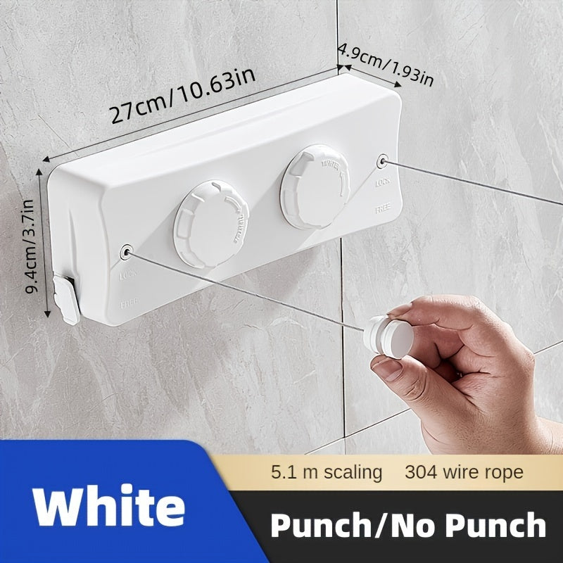 1pc Adjustable Double Line Retractable Clothesline, 304 Stainless Steel, Indoor Invisible Reel Drying Rope, Space Saving For Apartment Balcony, Towel Quilt Clamp, Rust-proof ABS Shell