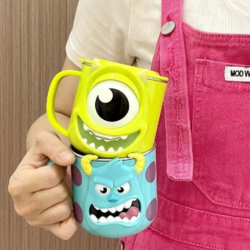 Monsters University Mike Wazowski 316 Stainless Steel Coffee Mug with Lid - 260ml, Blue Cartoon Design, Perfect for Work, School, Outdoor Activities, and Gifts, Work Mug | Playful Mug Style | Durable Coffee Cup, Coffee Bar Ac