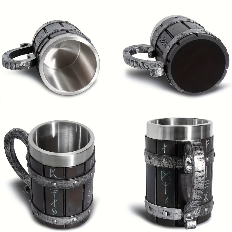 1pc Creative Barrel Cup, 20oz Stainless Steel Mug, Reusable Multipurpose Coffee Mug for Men, with Resin Crafted Double-Wall Design, for Juice Beverage Cup - Hand Wash Only