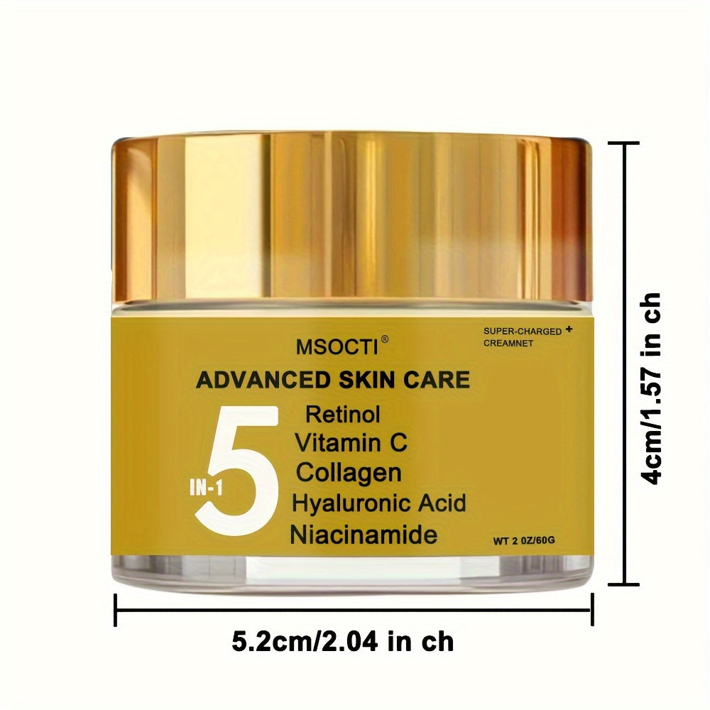 1pc MSOCTI Advanced 5-in-1 Anti-Aging Cream for All Skin Types - Moisturizing Face Cream with Retinol, Vitamin C, Collagen, Hyaluronic Acid, Niacinamide - Alcohol-Free, Firming & Repairing Skin Care