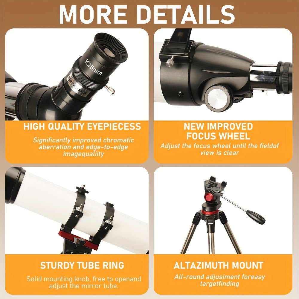Telescope, 90mm Aperture 800mm Telescopes for Adults Astronomy, Portable Professional Refractor Telescope for Beginners, with Stainless Tripod & Phone Adapter, Carry Bag