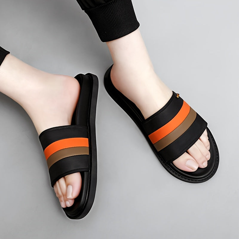 Men's Casual Slip-On Slippers - Breathable Synthetic & Rubber Sole, Lightweight Comfortable Indoor/Outdoor House Shoes with Random Pattern Design, House Slippers