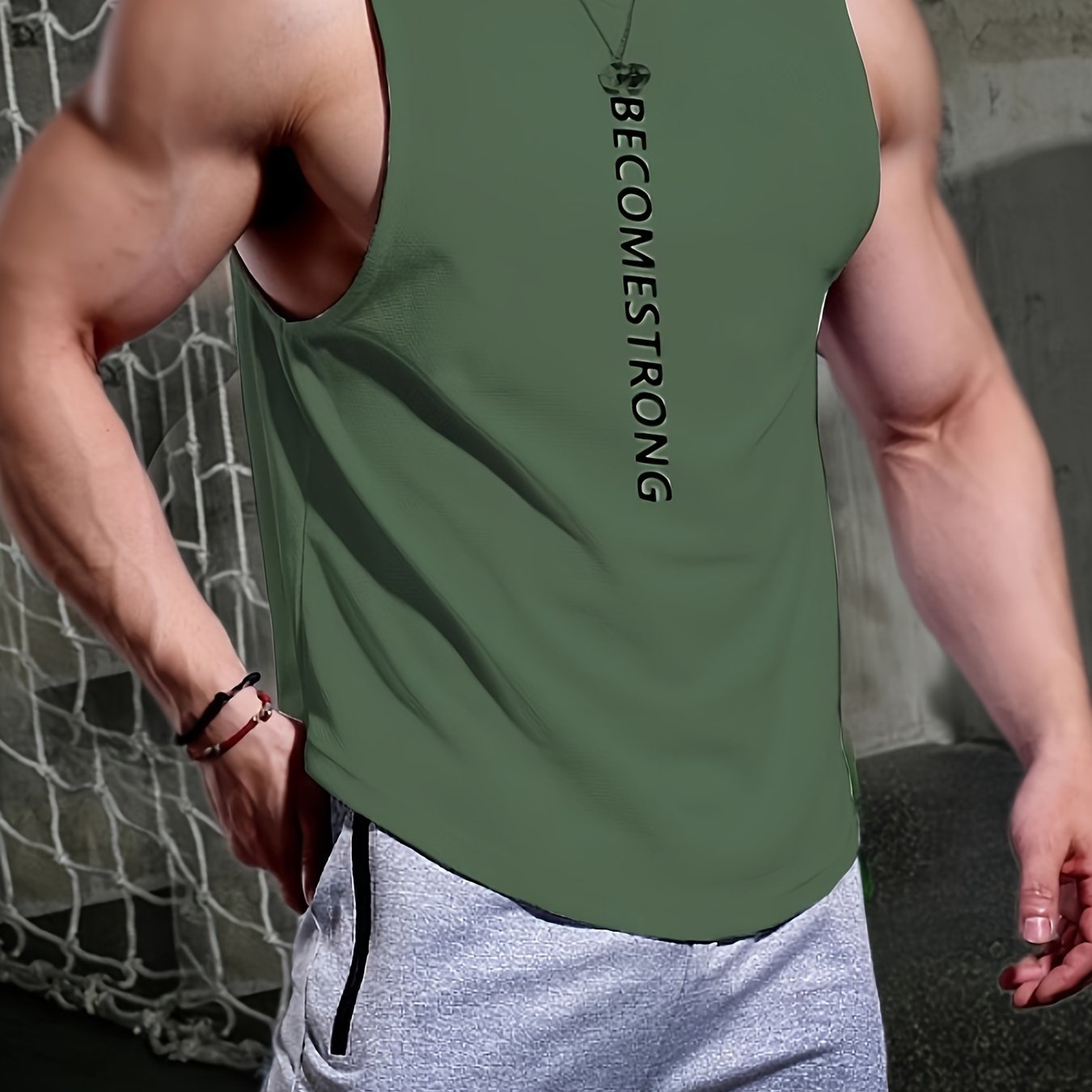 Letter Print Comfy Breathable Tank Top, Men's Casual Stretch Sleeveless T-shirt For Summer Gym Workout Training Basketball