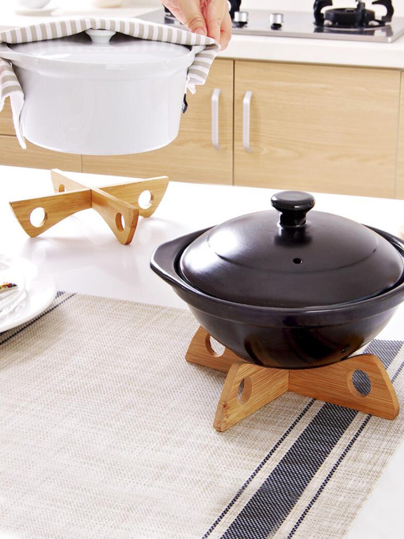 1pc Wood Trivets For Hot Dishes, Heat Resistant Wooden Pot Mat, Bowl Cup Coaster, Anti-scalding Placemat, Kitchen Table Decor