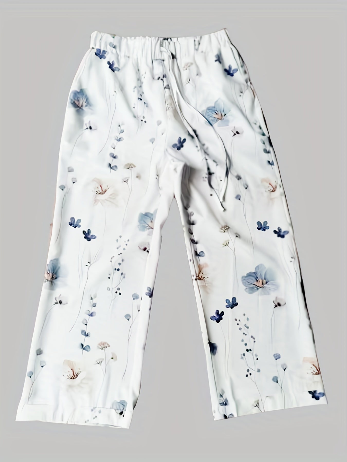 Floral Print Drawstring Straight Leg Pants, Casual Dual Pockets Pants For All Season, Women's Clothing