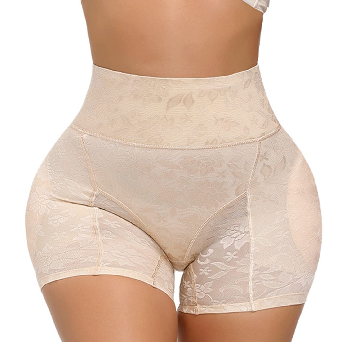 Women's High- Leg-Shaping Tights with Detachable Padding & Lift Design - Double-Layered Anti-Slip Leg Opening, Breathable Sheer Panel & Ruffled Leg - Post-Surgery/Non-Surgery Use, Tummy Control Body Shaping Panties - Machine