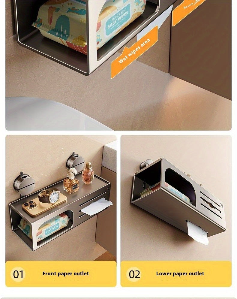 CYCY Wall-Mounted Bathroom Tissue Box Holder with Suction Cup Installation - Space-Saving Square Design, Durable Carbon Steel, Holds Multiple Rolls, Ideal for Toilet Paper & Face Towels, Modern Minimalist Style, Toilet Paper