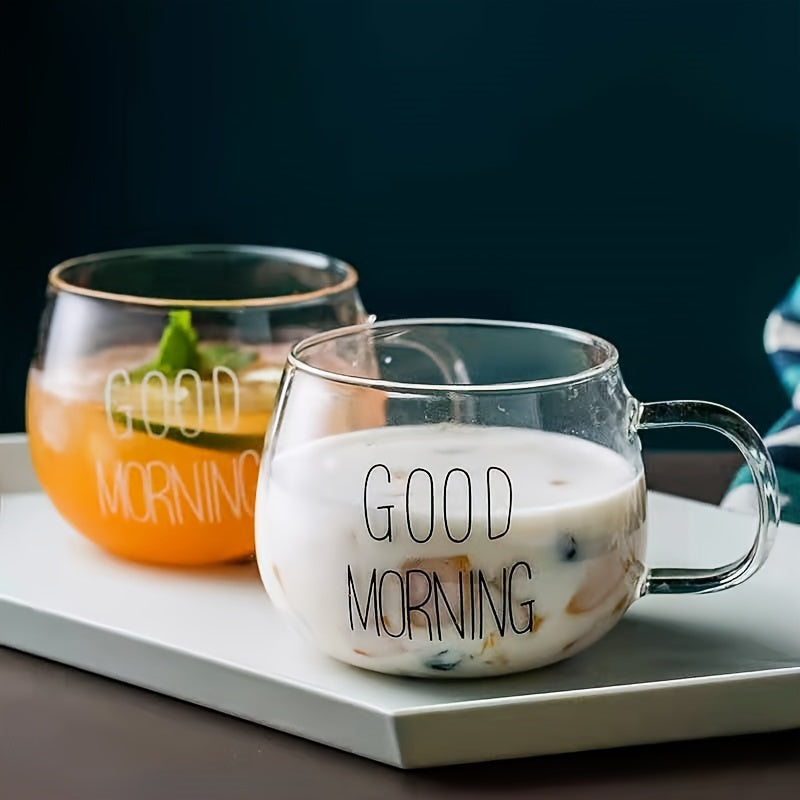 1pc, Good Morning Breakfast Milk Oatmeal Cup, High Borosilicate Glass Mug, Large Capacity Glass Cup, 400ml/13.6oz