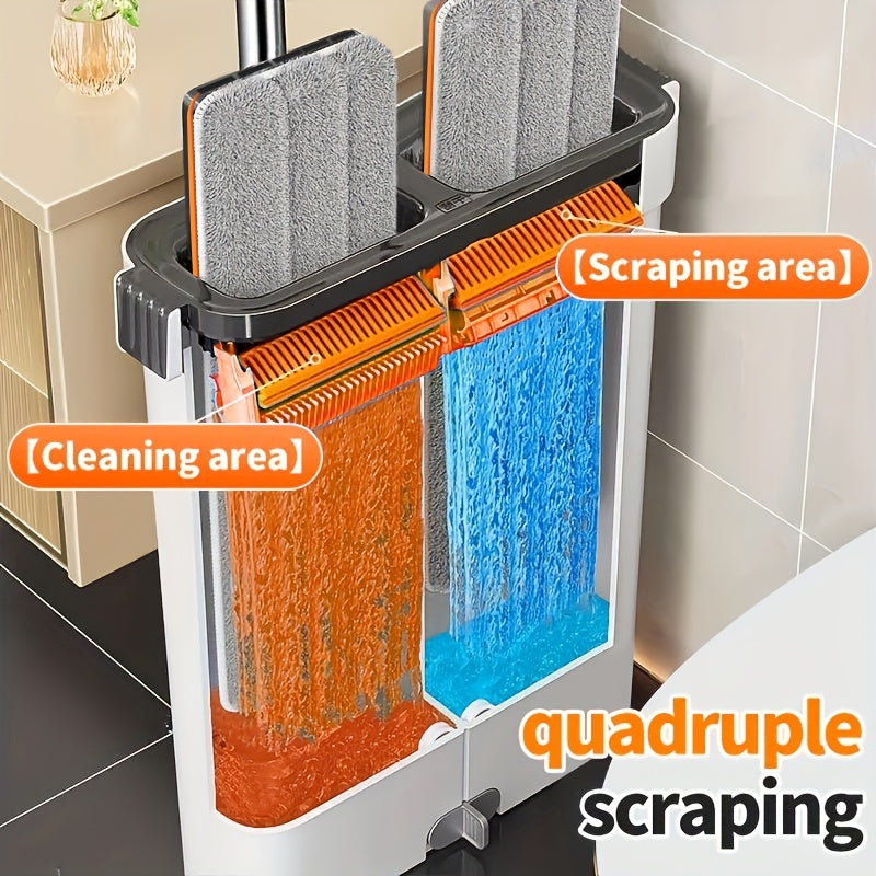 Gray Flat Mop + Narrow Slot Cleaning Bucket Set, Hand-free Lazy Mop Mover, Wet And Dry One Mop Cleaner, Household Cleaning Tool, Send Replacement Cloth, Suitable for Living Room, Bedroom, Kitchen, Bathroom, Toilet, Commercial