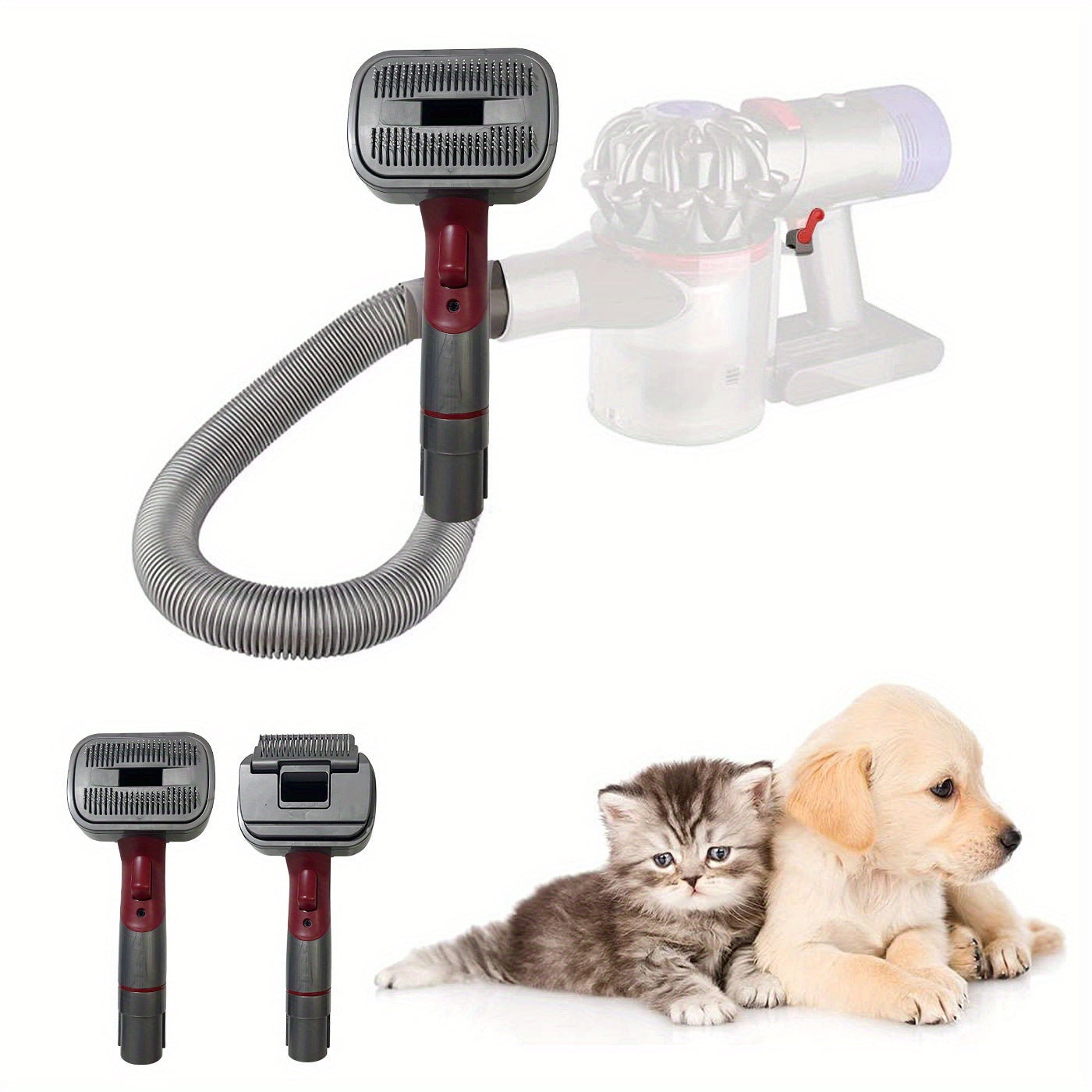 Groom Tool Kit For Dyson Vacuums, Pet Dog Brush Hair Vacuum Attachment For Dyson V7/8/10/11/15, Suitable For Long Or Medium Haired Dogs, Vacuum-Assisted Dog Groomer & Self-Cleaning Mess-free Grooming