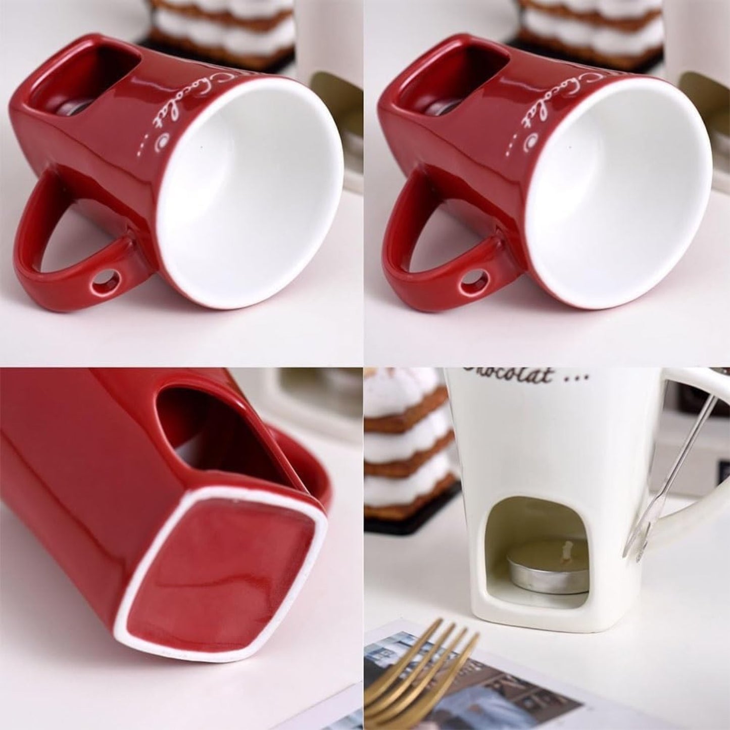 TFS Chocolate Fondue Mug - Ceramic, Reusable, Hand-Wash Only, Multipurpose Hot Chocolate & Fondue Pot with Whisk, Ideal for Cheese, Caramel, Butter, Hot Chocolate Making | Whisked Drinkware | Durable Drinkware