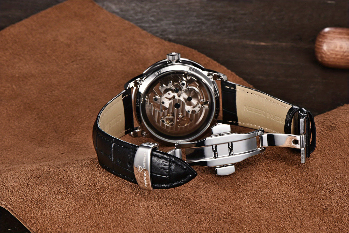 Pagani Design 2023 Men's Automatic Skeleton Watch, Self-Winding, Stainless Steel, Leather Strap, Pointer Series, Water Resistant To 100 Meters Sports Leather Watch