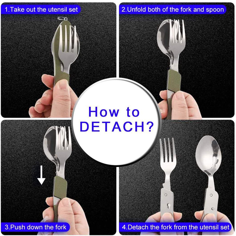 Stainless Steel 4-in-1 Outdoor Tableware Set with Folding Spoon, Fork, Knife, and Bottle Opener - Perfect for Camping, Picnics, Hiking, and Travel