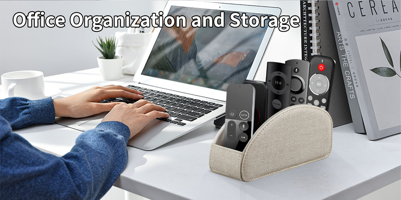 MILITWO 5-Compartment Faux Leather Remote Control Holder - Versatile Desktop Organizer for Appliance Controllers, Brushes, Eyeglasses & Office Supplies - Compact Storage Box with Pen Holder, Ideal for Home & Office Desk Organ