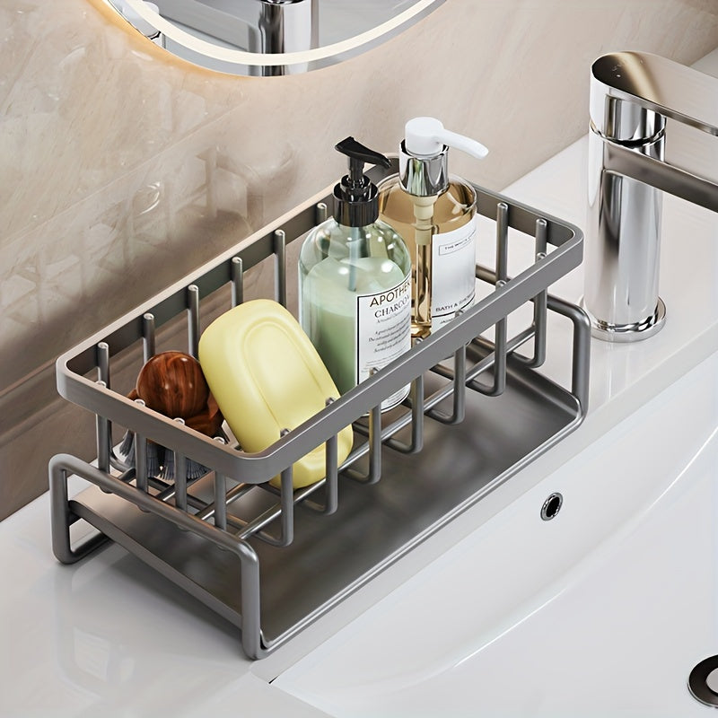 1pc Kitchen Sponge Drain Basket For Sink, Toilet Storage Rack, Kitchen Faucet Sponge Holder, Detachable Hanging Faucet Drain Rack For Sponge, Brush, Towel, Hand Sanitizer, Automatically Draining, Bathroom And Kitchen Supplies