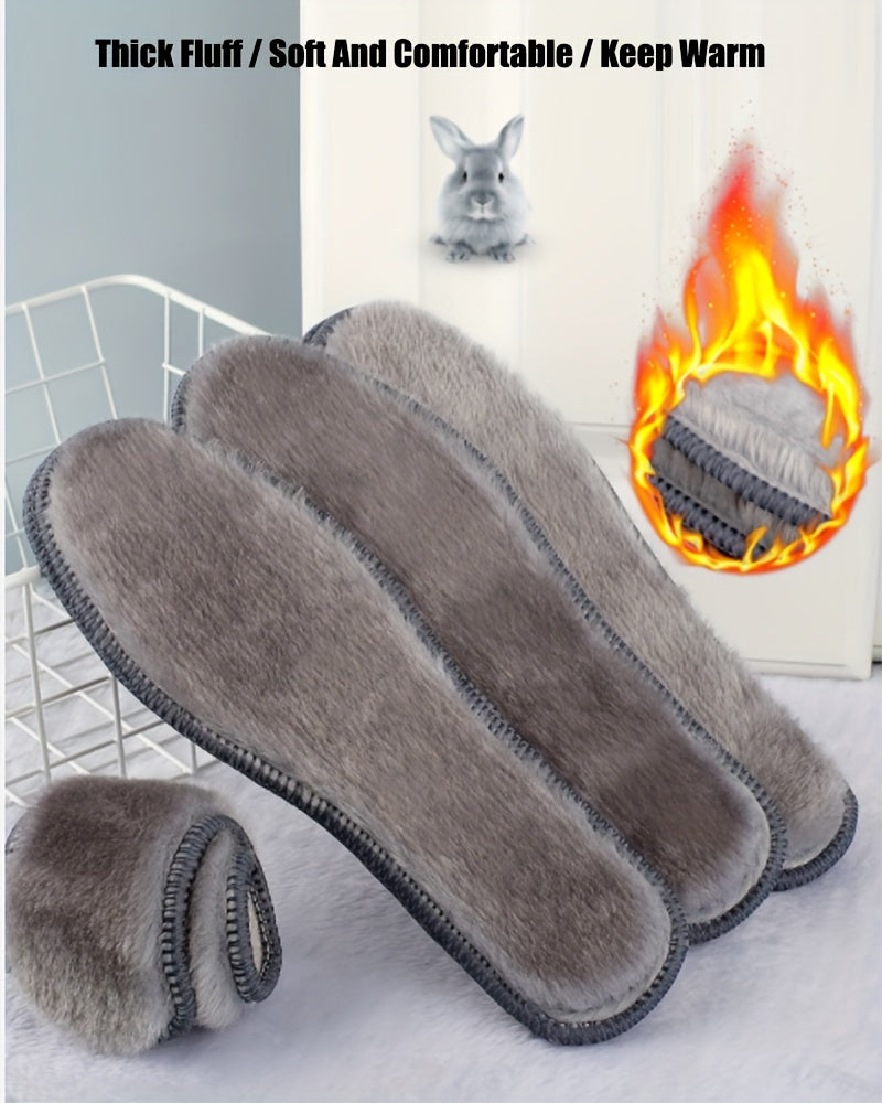 1 Pair of Plush Thermal Felt Insoles for Men & Women - Ultra-Warm, Breathable Winter Shoe Inserts with Faux Rabbit Fur, Sizes 35-45/3.5-9.5, Perfect for Snow Boots, Winter Boots