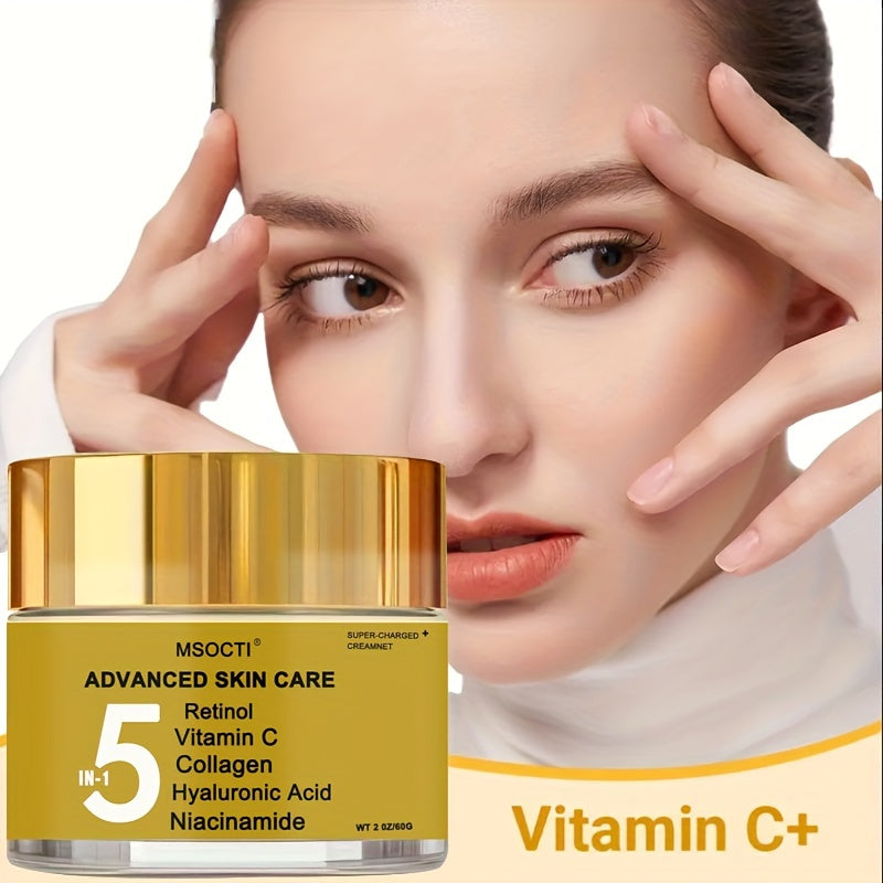 1pc MSOCTI Advanced 5-in-1 Anti-Aging Cream for All Skin Types - Moisturizing Face Cream with Retinol, Vitamin C, Collagen, Hyaluronic Acid, Niacinamide - Alcohol-Free, Firming & Repairing Skin Care