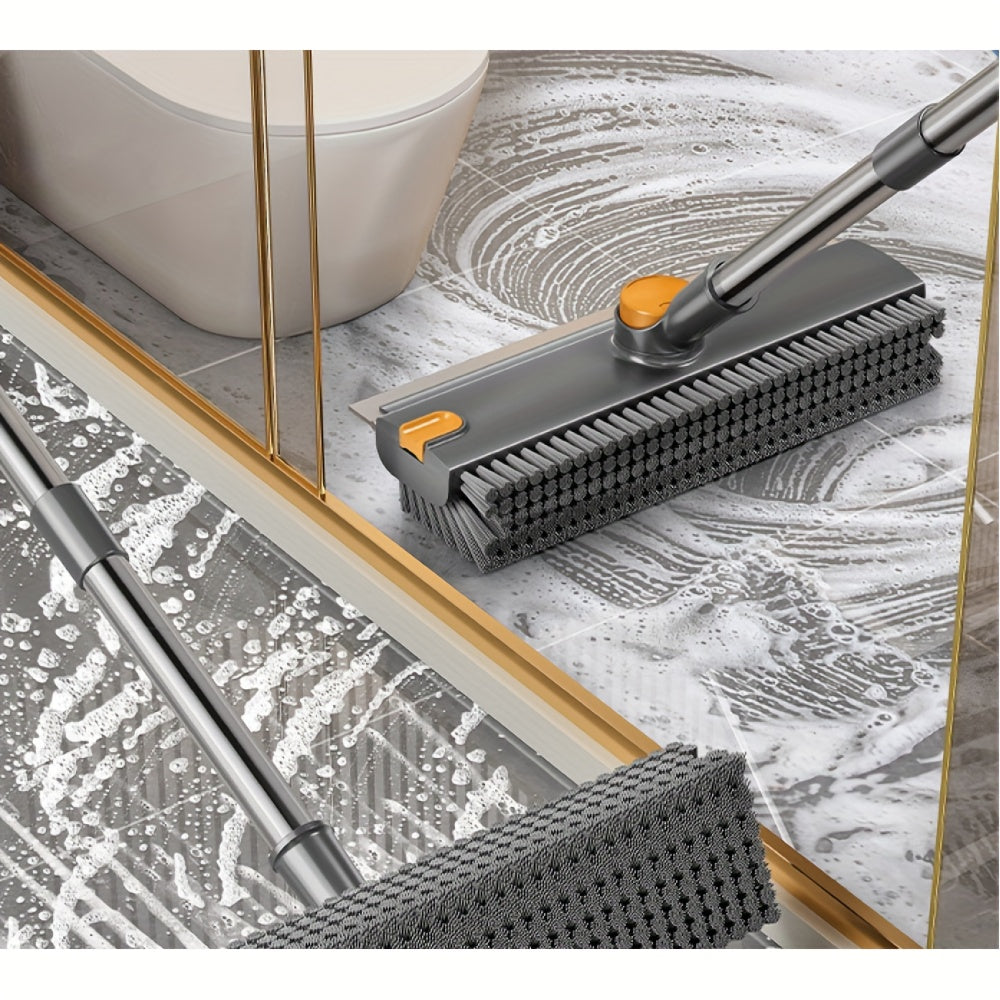Heavy-Duty Floor Scrub Brush with Long Handle - Stainless Steel & Plastic Construction, Rotating Head for Efficient Cleaning of Floors, Carpets, Walls, Patios, Bathrooms - Durable Multi-Surface Brush for Hardwood, Tile, Linol