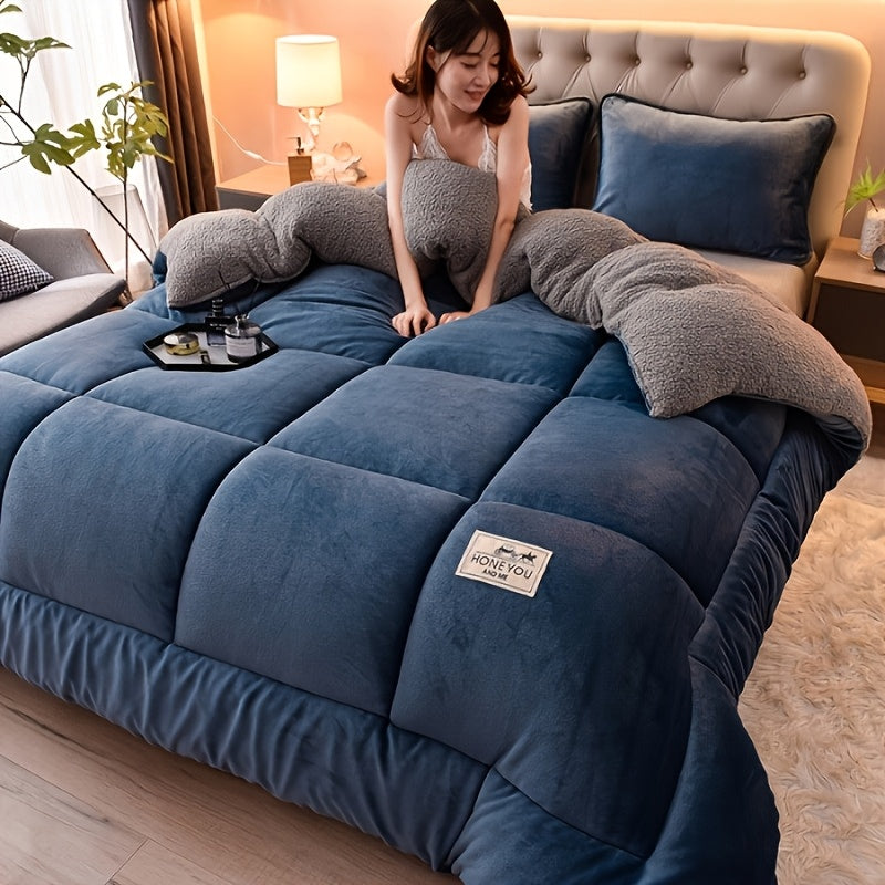 1pc Comfortable Soft Milk Fleece Warm Winter Quilt, Quilted into Popular Plaid 180g High Weight. Comfortable and Durable, Suitable for Bedroom, Guest Room, Dormitory, Hotel, etc., Machine Washable, Hand Washable