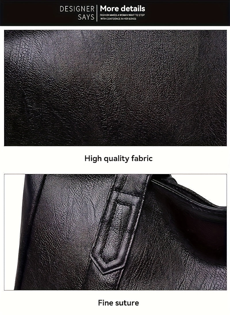 1pc Elegant Women's Shoulder Tote Bag - Large Capacity Durable PU with Zipper Closure, Double Handles & Polyester Lining, Deep Brown/Black - Perfect for Work,, Travel - Ideal Gift for Students & Professionals, Work Handbag, S
