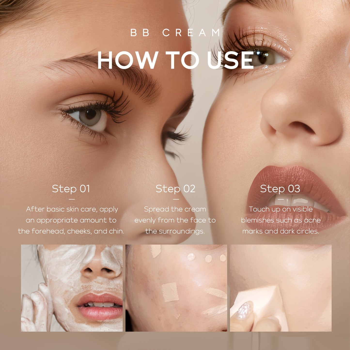 Quiyum BB Cream, Waterproof Long Lasting Pores Concealer, Brighten Skin Tone, Cover Blemishes Make Up Foundation 30g