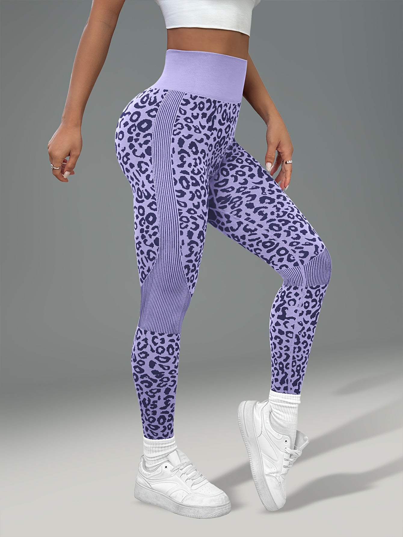 Women'S Leopard Print Yoga Pants - Non-Slip Workout Leggings with Elastic Waistband, Stretchy & Breathable Gym Pants for Yoga, Running, Casual Attire - All-Season Fitness Leggings in Pink & Leopard Print - Non-Slip Grip Activ