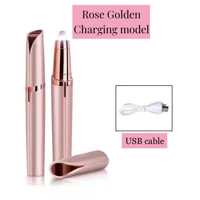 Eyebrow Hair Remover For Lip Nose Facial Hair Removal, USB Rechargeable Painless Precision Portable Electric Eyebrow Trimmer Pen With LED Light, Safe Eyebrow Shaver Razor Tool For Men And Women (Rose Golden) Father's Day Gift