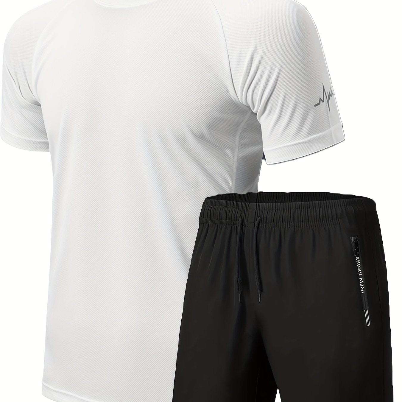 Men's 2Pcs Outfit, Solid Workout Short Sleeve T-shirt & Drawstring Shorts For Basketball Football Exercise Training Running Gym